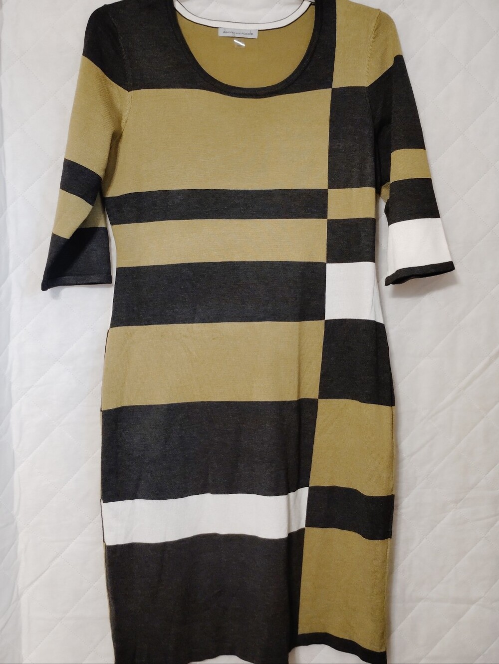 Danny & Nicole Olive, Charcoal & White Block Midi Dress Size XL